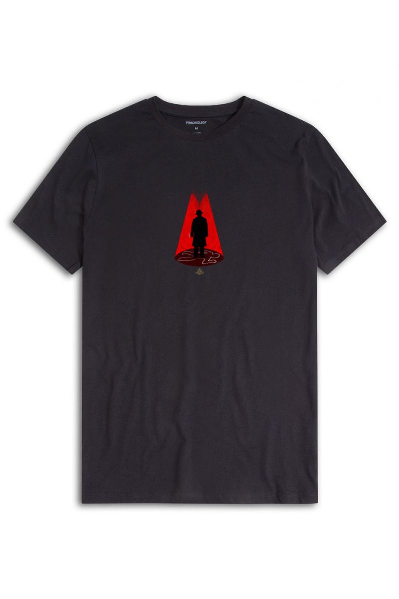 Black Soft Fabric Detective Design Short Sleeve Tee