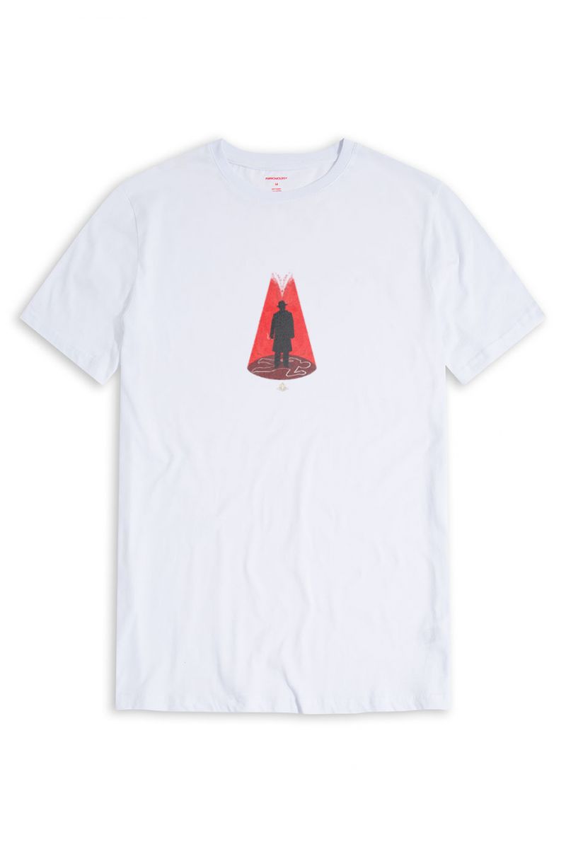 White Soft Fabric Detective Design Short Sleeve Tee