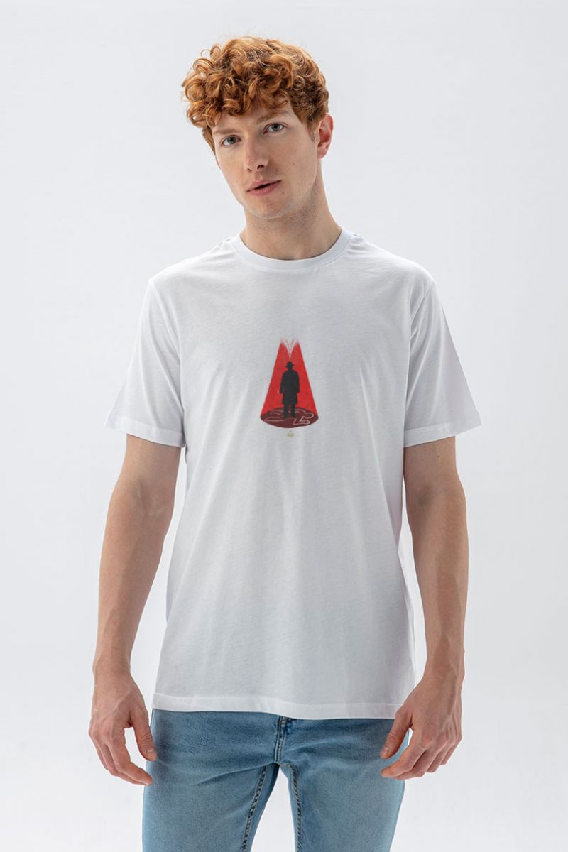 White Soft Fabric Detective Design Short Sleeve Tee