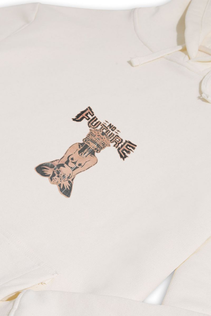 Ecru Premium Cotton No Future Design Pullover Hoodie