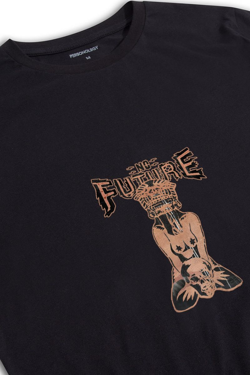 Black Soft Fabric No Future Design Short Sleeve Tee