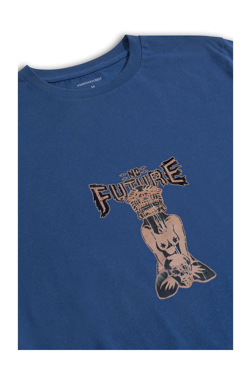 Navy Soft Fabric No Future Design Short Sleeve Tee
