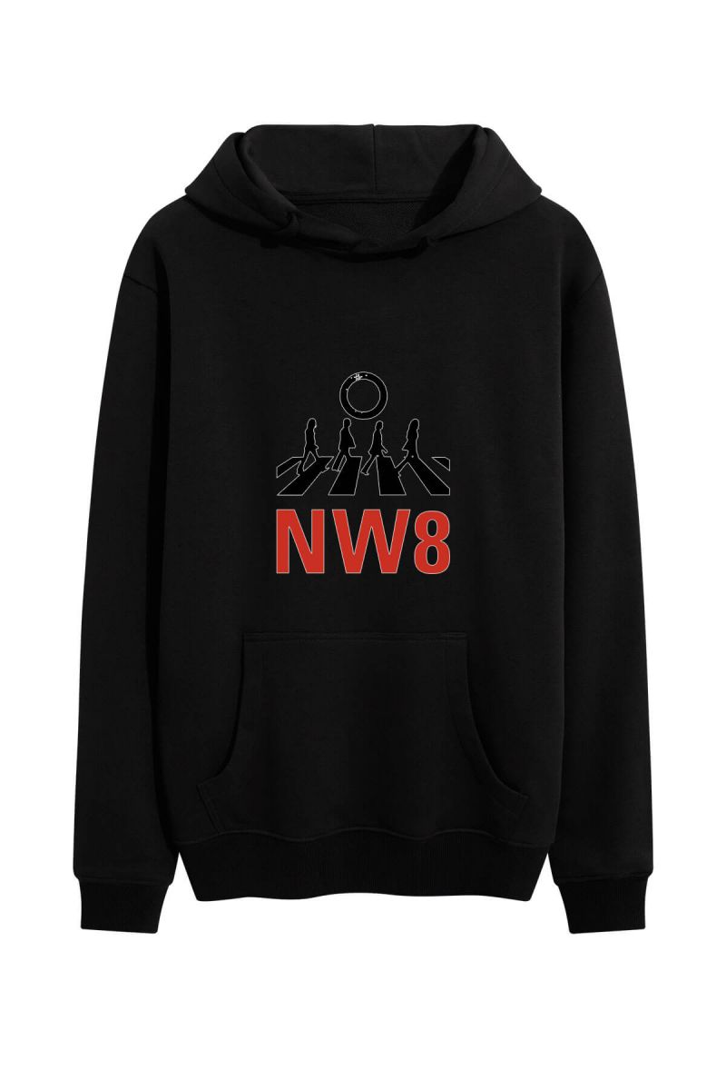 Black Premium Cotton NW8 Design Pullover Hoodie