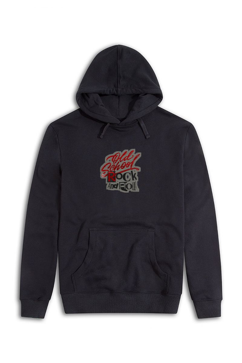 Black Premium Cotton Old school Rock and Roll Design Pullover Hoodie