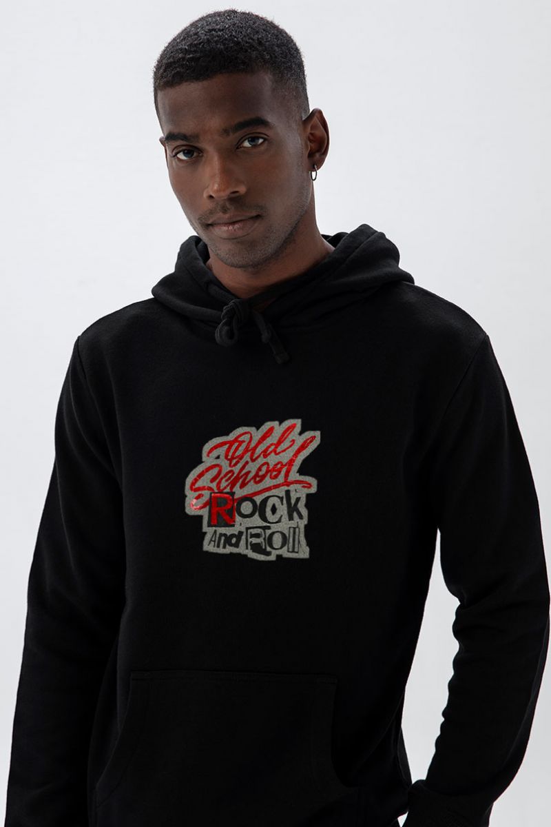Black Premium Cotton Old school Rock and Roll Design Pullover Hoodie
