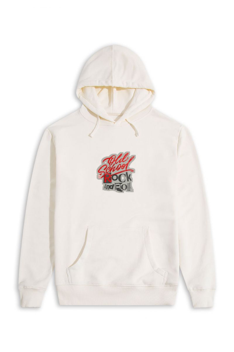 Ecru Premium Cotton Old school Rock and Roll Design Pullover Hoodie