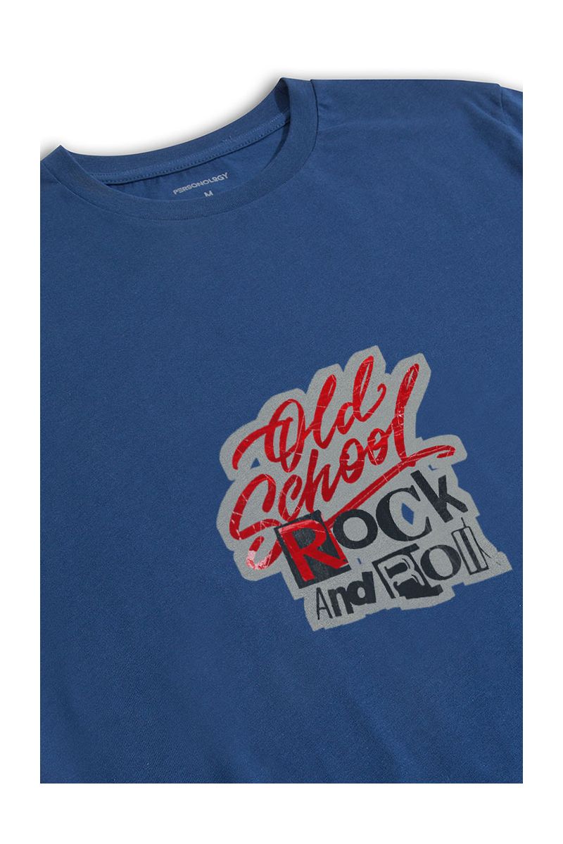 Navy Soft Fabric Old school Rock and Roll Design Short Sleeve Tee