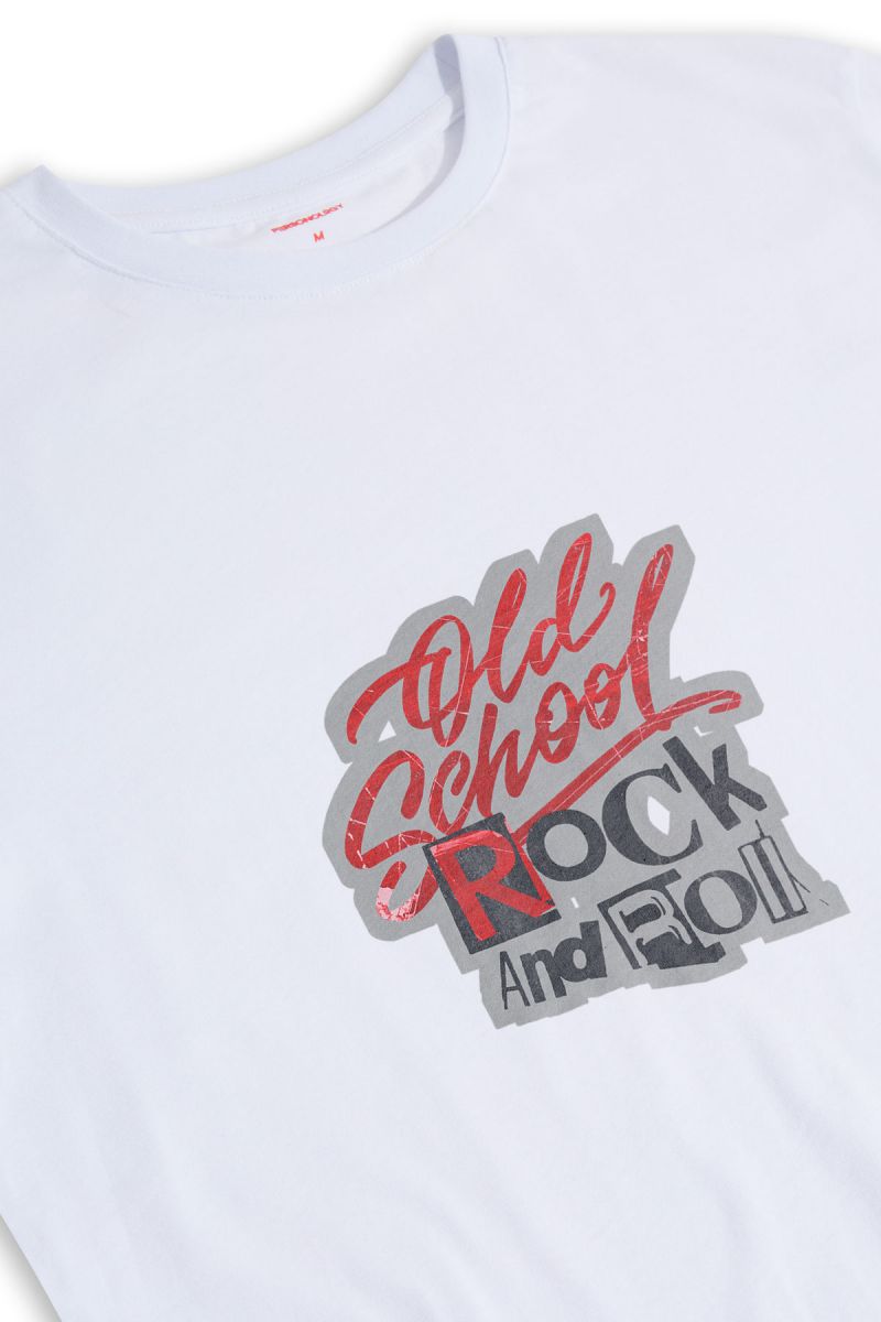 White Soft Fabric Old school Rock and Roll Design Short Sleeve Tee