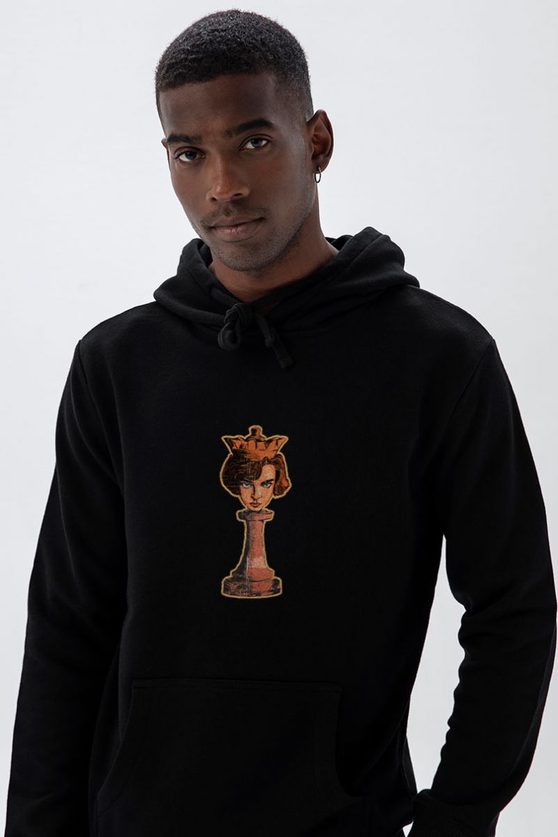 Black Premium Cotton Chest Design Pullover Hoodie