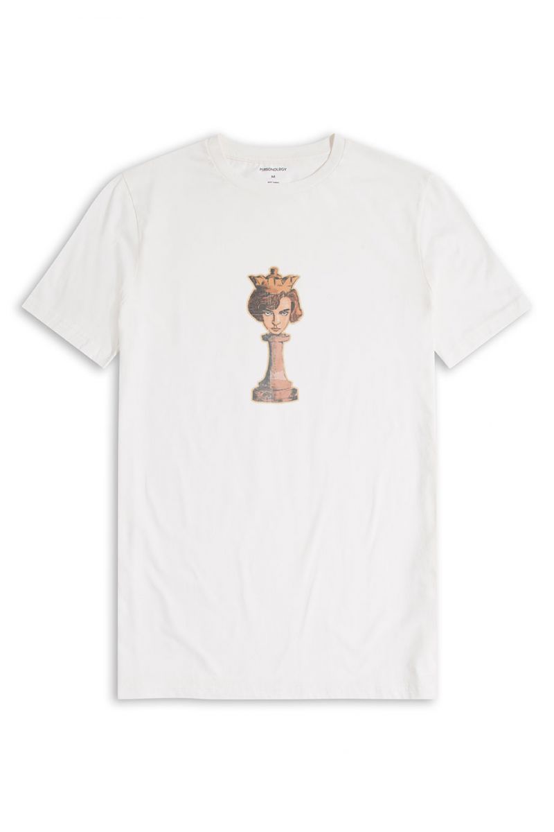 Off White Soft Fabric Chest Design Short Sleeve Tee