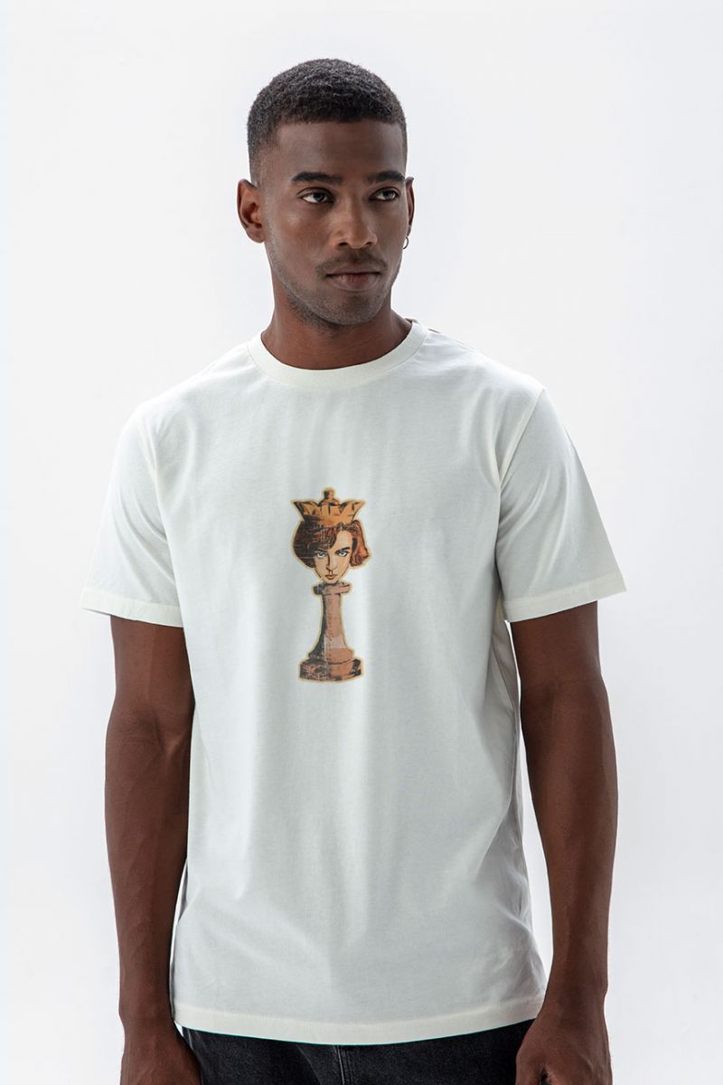 Off White Soft Fabric Chest Design Short Sleeve Tee
