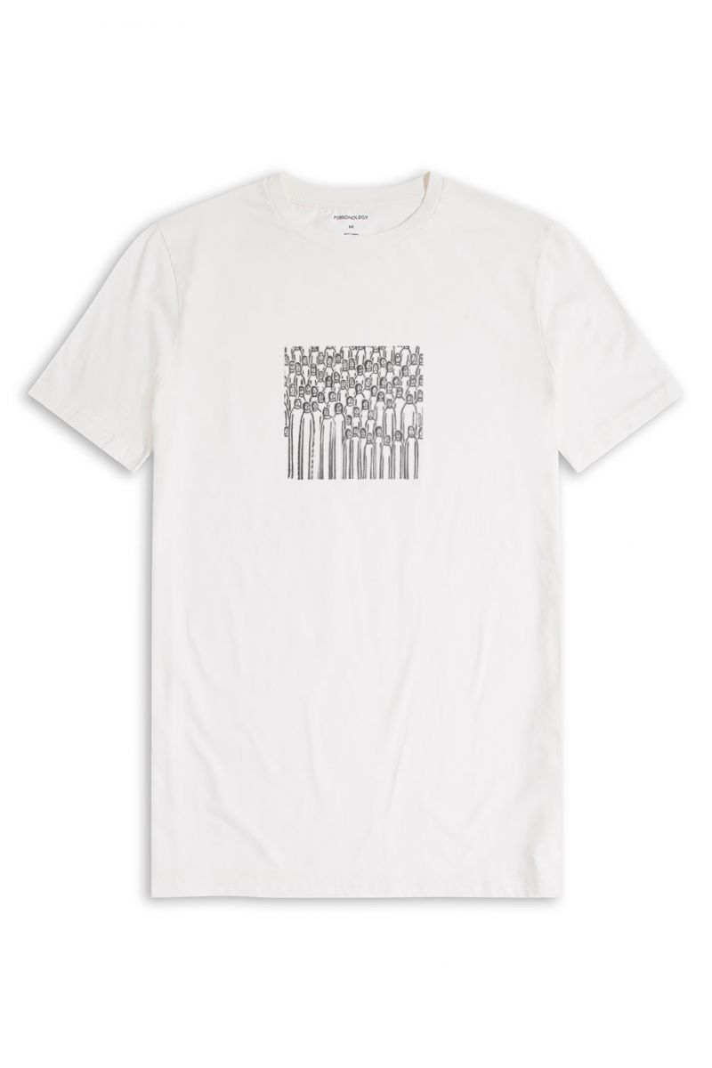 Off White Soft Fabric Abstract Design Short Sleeve Tee