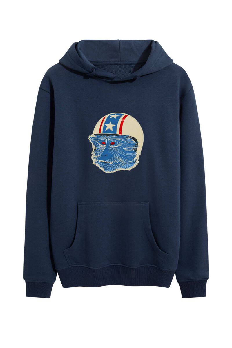 Navy Premium Cotton Monkey Design Pullover Hoodie