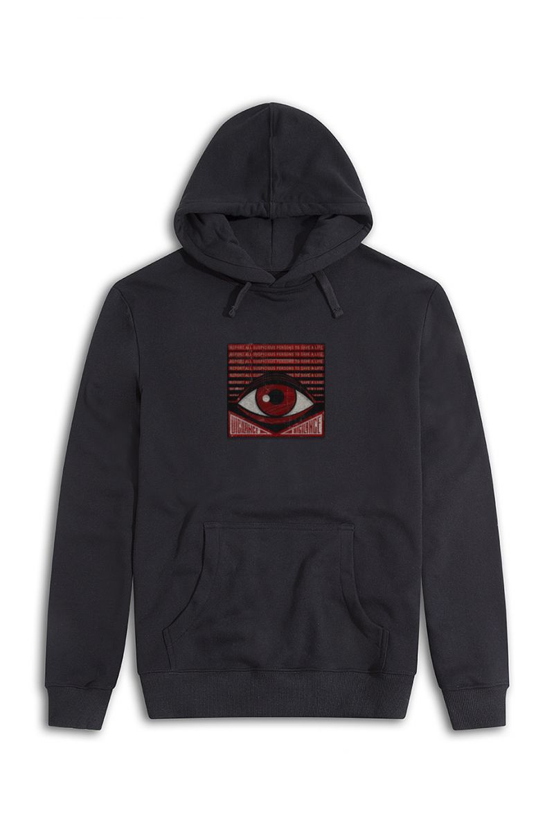 Black Premium Cotton Uigilance Design Pullover Hoodie