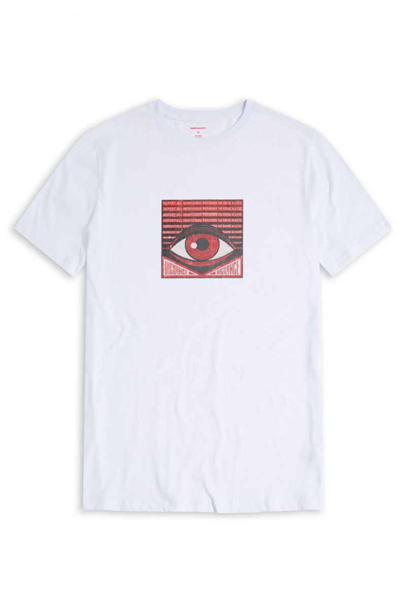 White Soft Fabric Uigilance Design Short Sleeve Tee