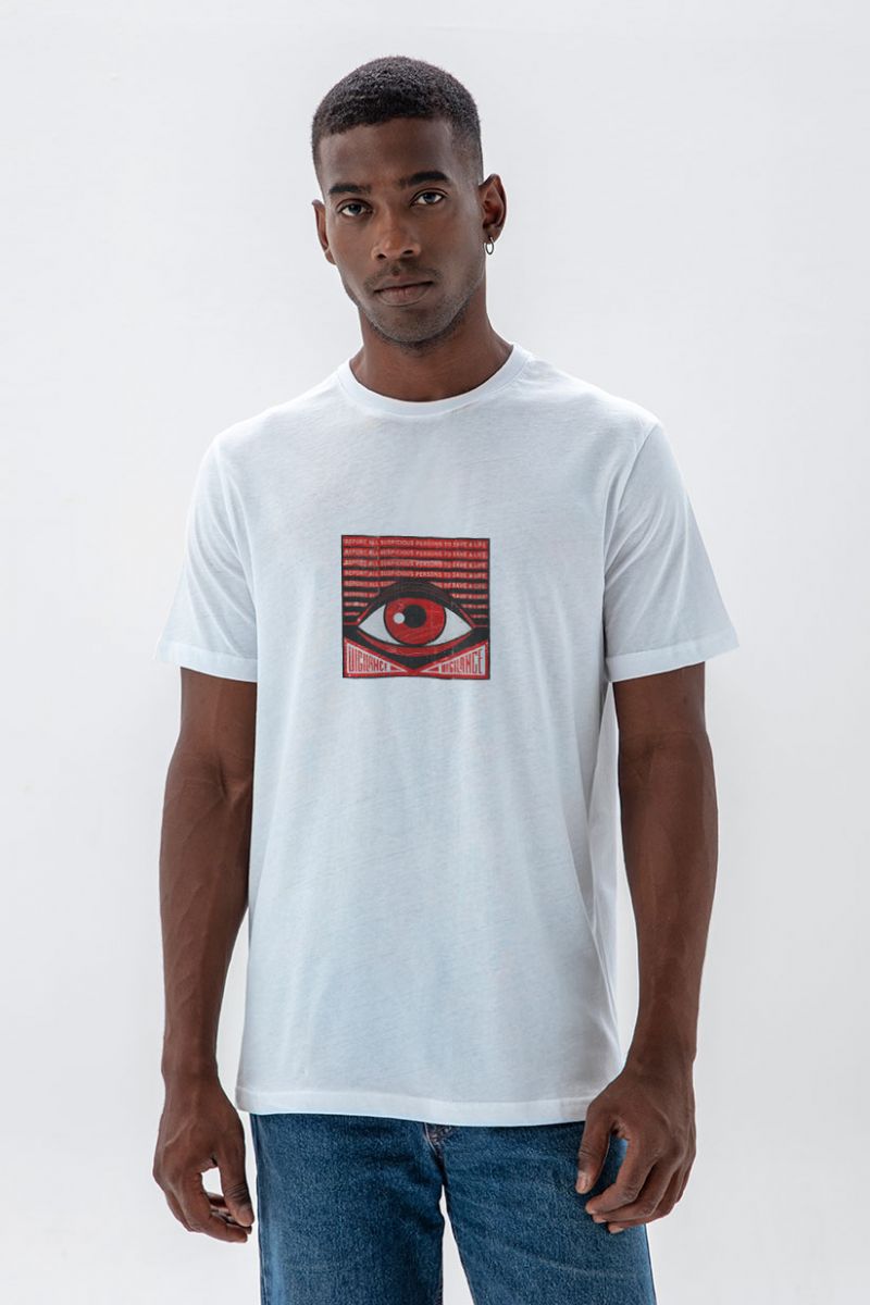 White Soft Fabric Uigilance Design Short Sleeve Tee