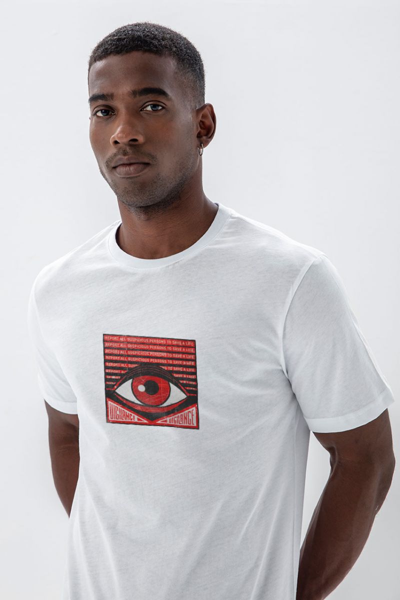 White Soft Fabric Uigilance Design Short Sleeve Tee