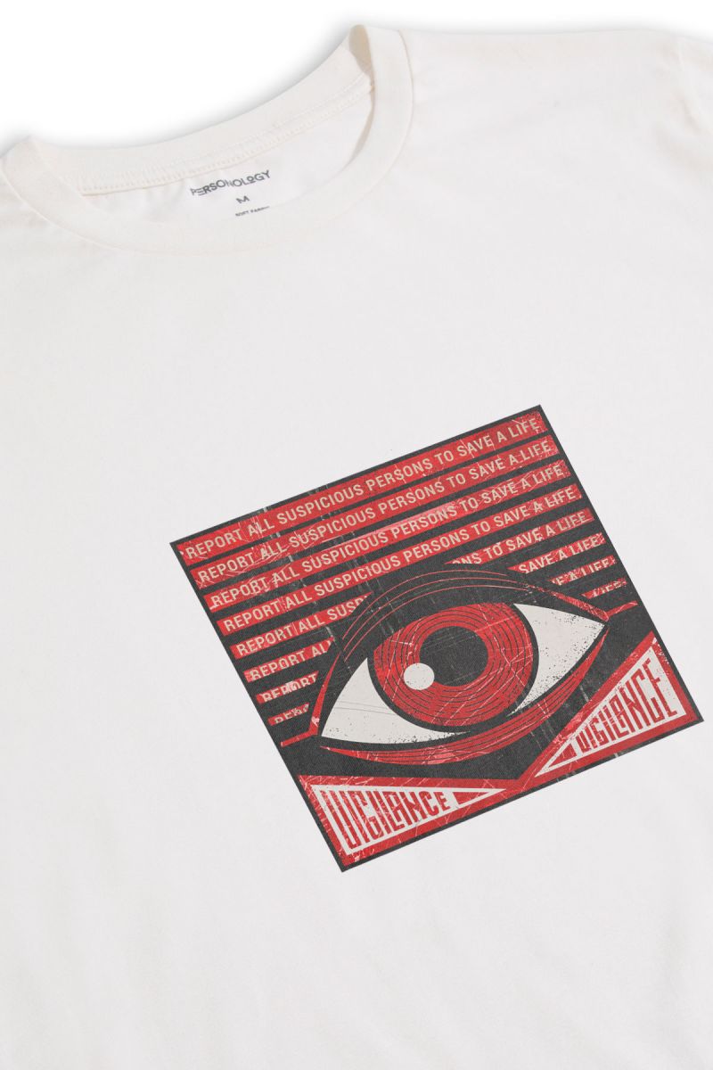 Off White Soft Fabric Uigilance Design Short Sleeve Tee