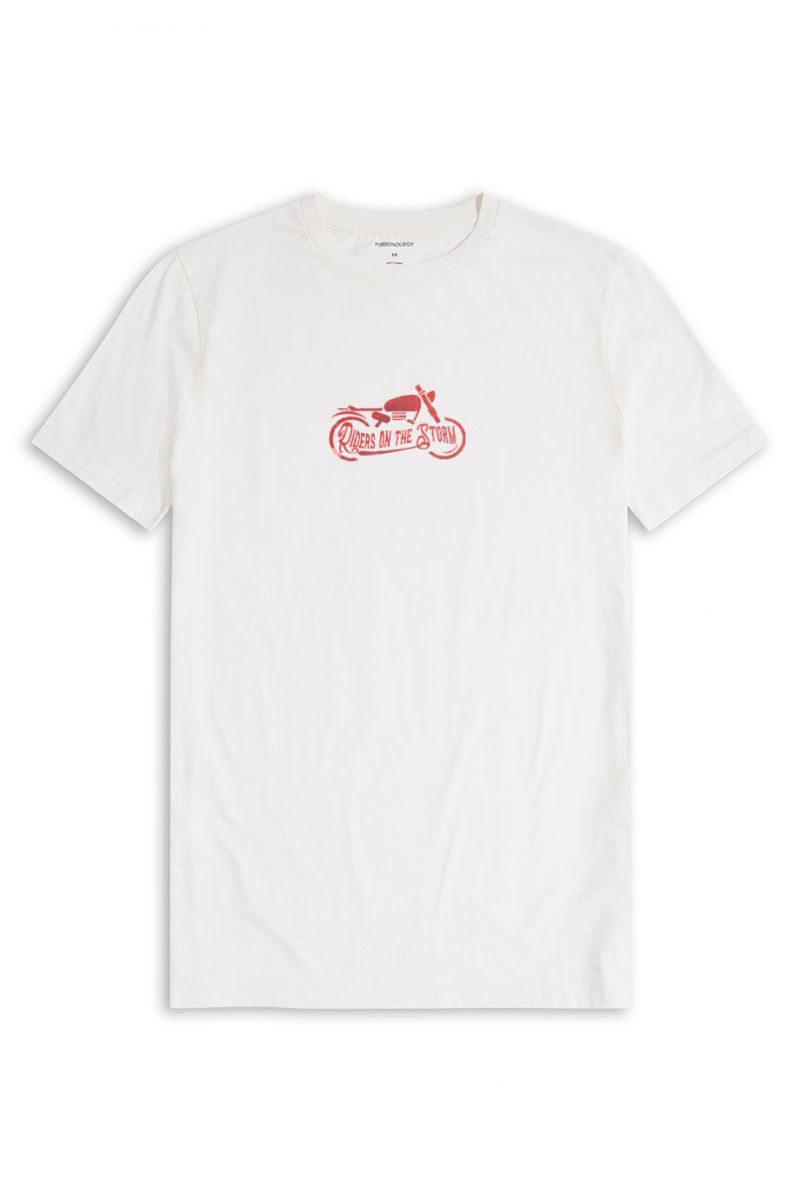 Off White Soft Fabric Riders on the storm Design Short Sleeve Tee