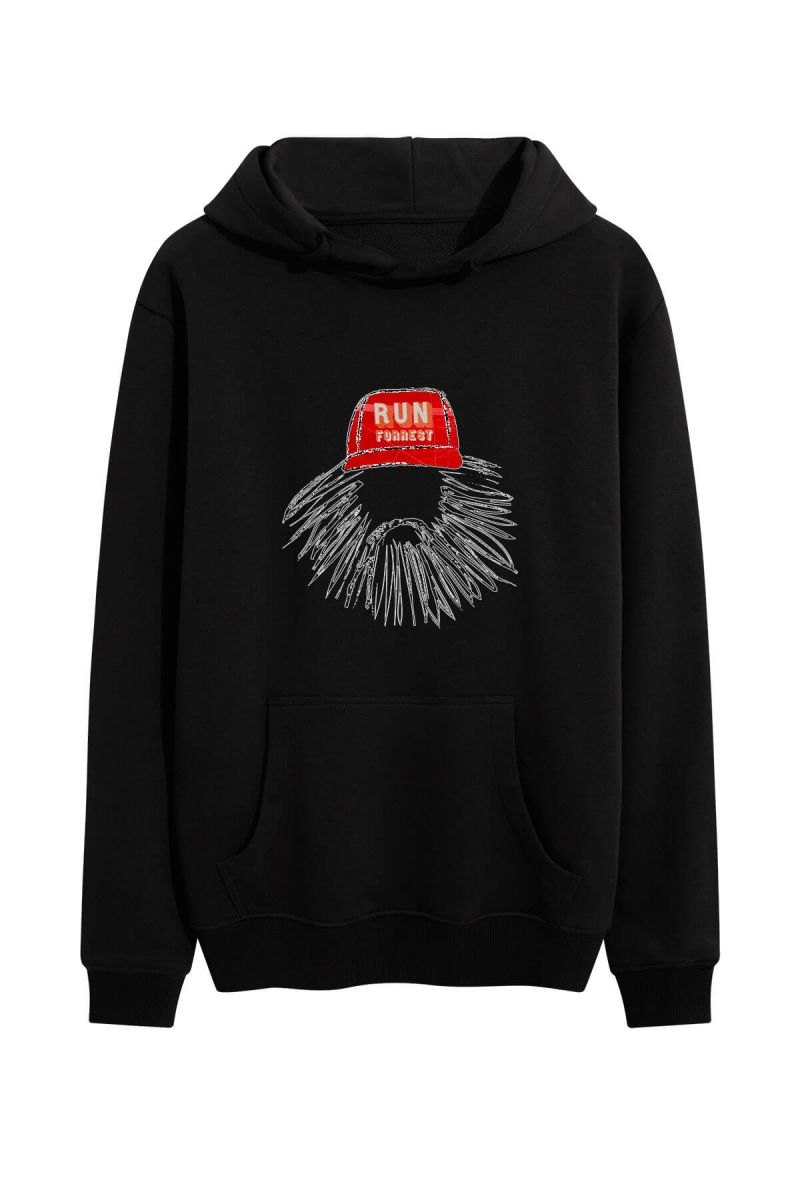 Black Premium Cotton Run Forest Design Pullover Hoodie