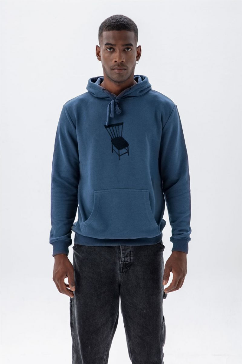 Navy Premium Cotton Chair Design Pullover Hoodie