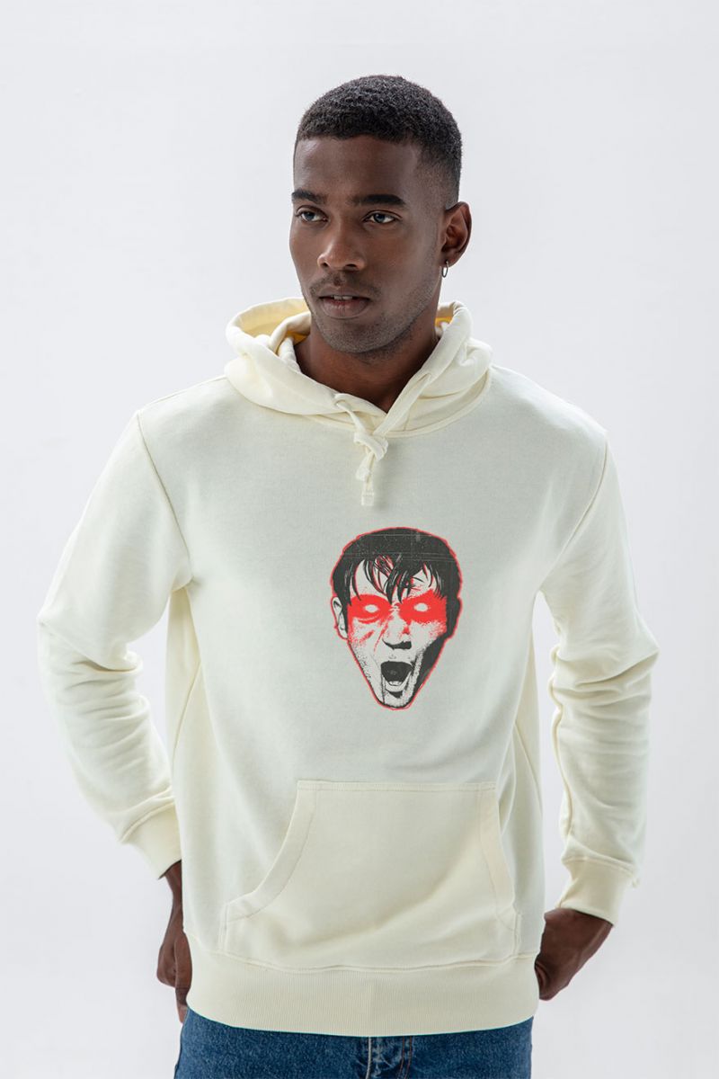 Ecru Premium Cotton Bloody Eyes Design Pullover Hoodie