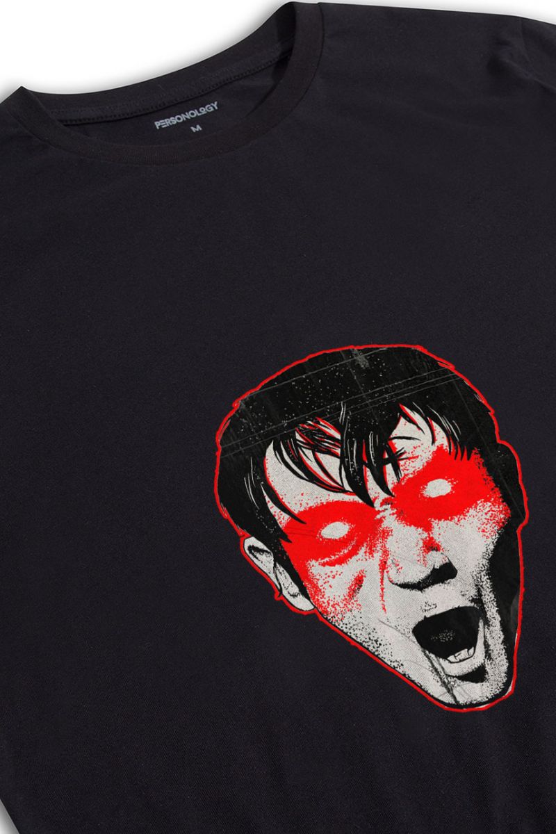 Black Soft Fabric Bloody Eyes Design Short Sleeve Tee