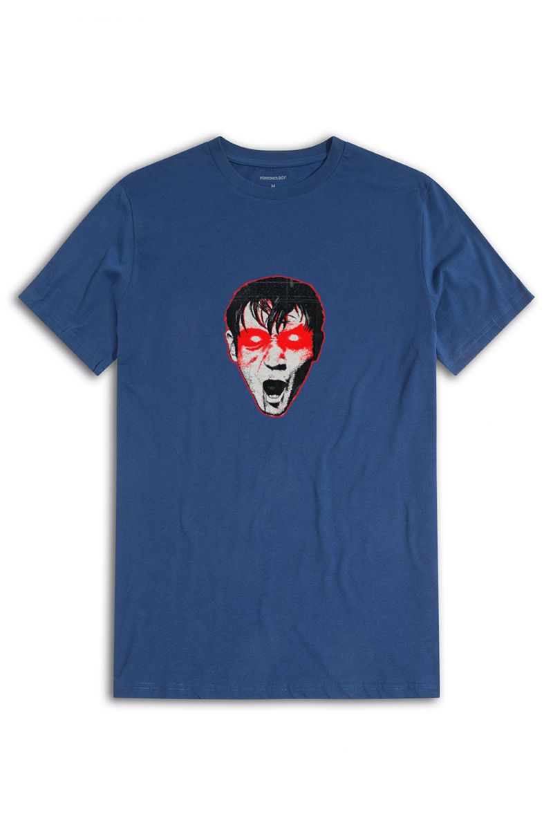 Navy Soft Fabric Bloody Eyes Design Short Sleeve Tee