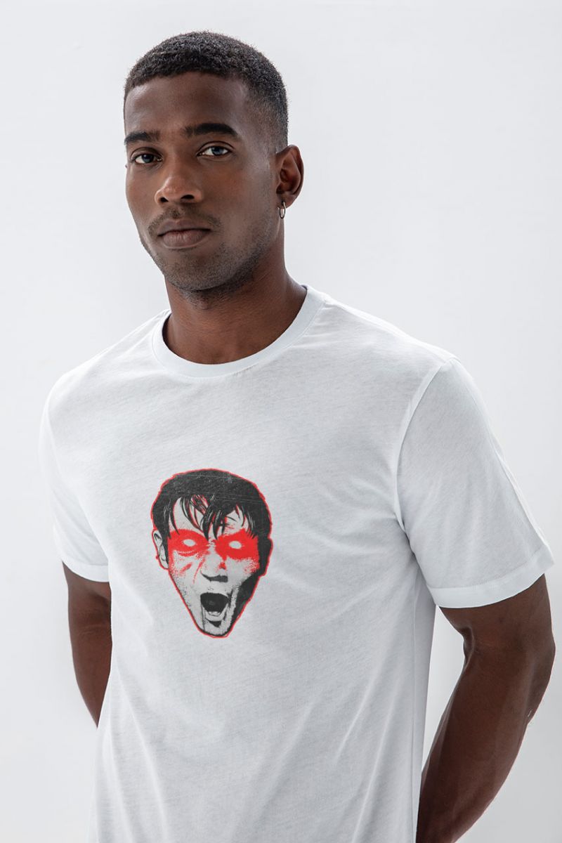 White Soft Fabric Bloody Eyes Design Short Sleeve Tee