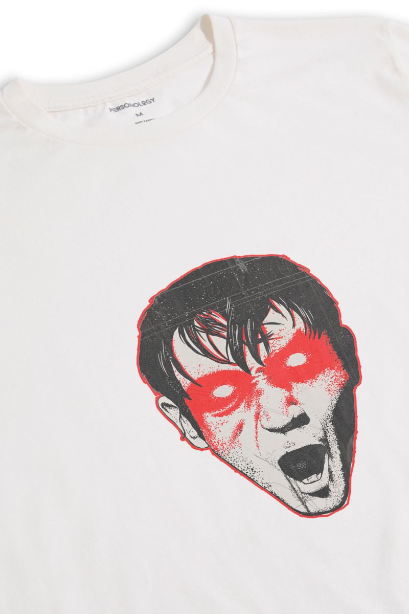 Off White Soft Fabric Bloody Eyes Design Short Sleeve Tee