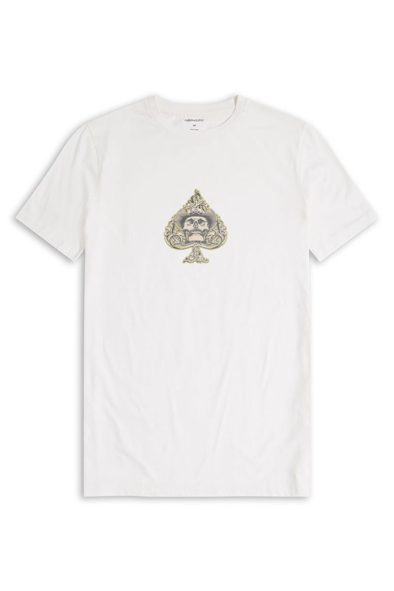 Off White Soft Fabric Skull Design Short Sleeve Tee