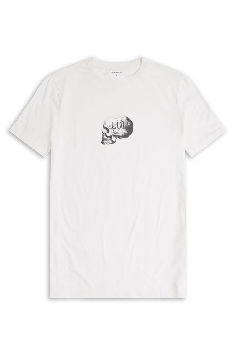 Off White Soft Fabric Skull Design Short Sleeve Tee