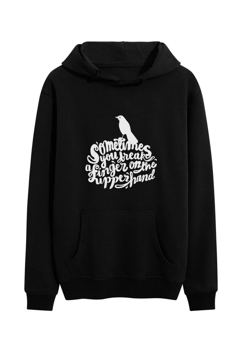 Black Premium Cotton Bird Design Pullover Hoodie