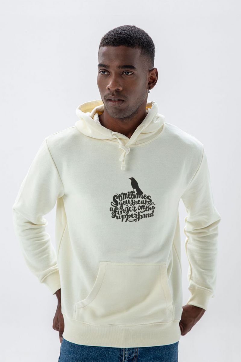 Ecru Premium Cotton Bird Design Pullover Hoodie