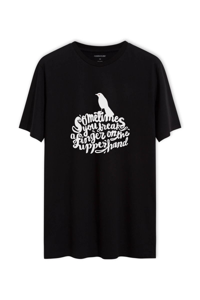 Black Soft Fabric Bird Design Short Sleeve Tee