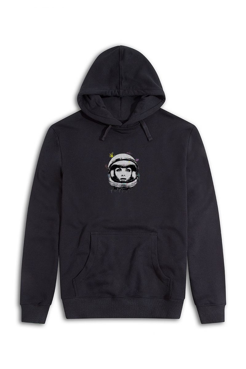 Black Premium Cotton Space Design Pullover Hoodie