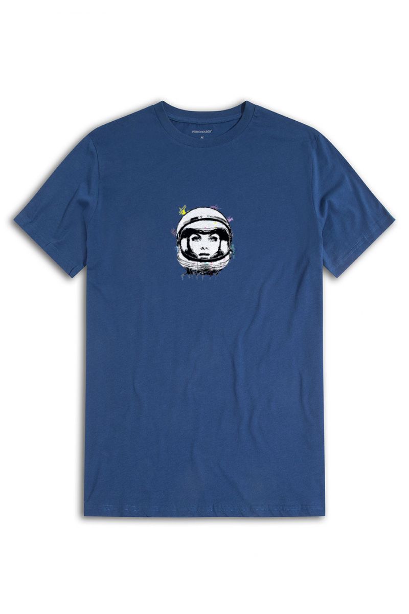 Navy Soft Fabric Space Design Short Sleeve Tee