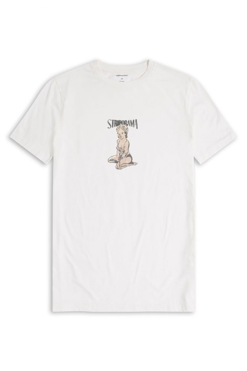 Off White Soft Fabric Striporama Design Short Sleeve Tee