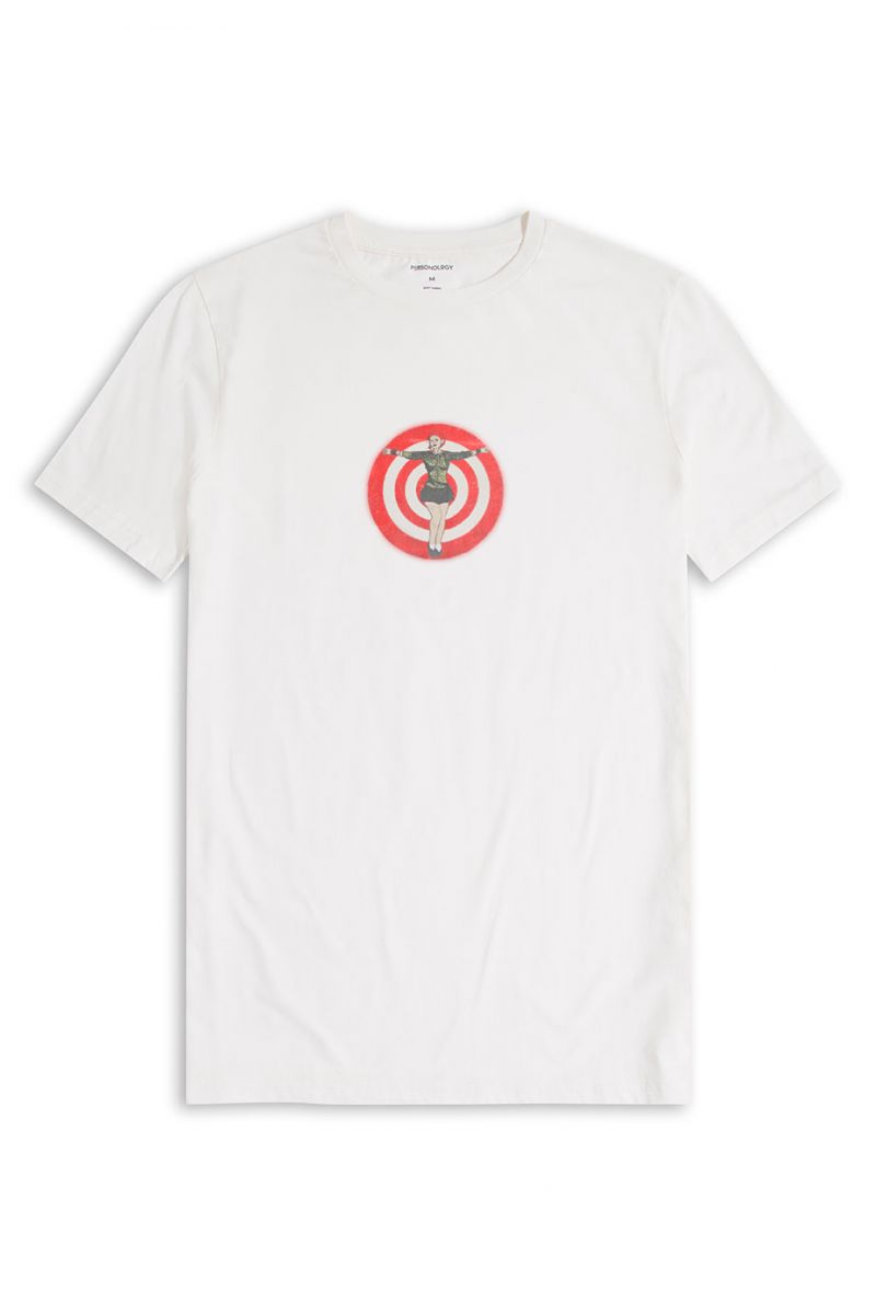 Off White Soft Fabric Target Design Short Sleeve Tee