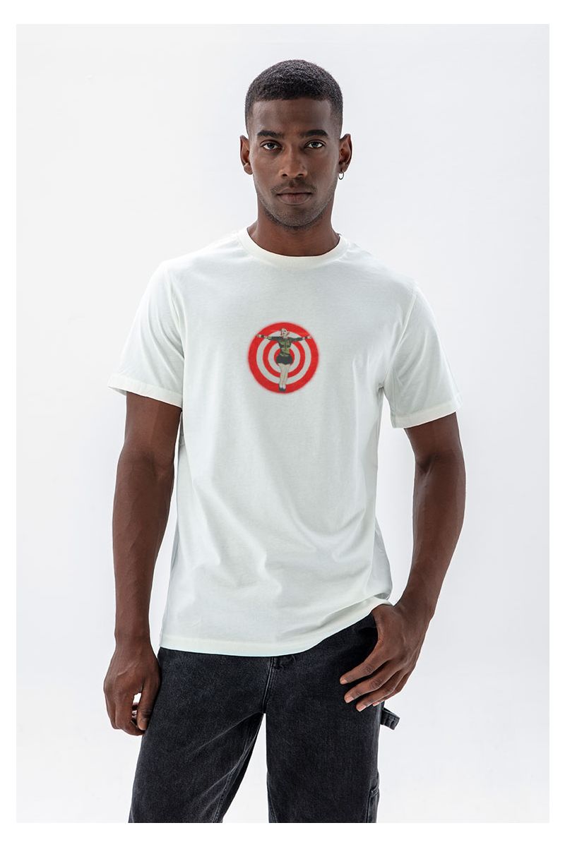 Off White Soft Fabric Target Design Short Sleeve Tee