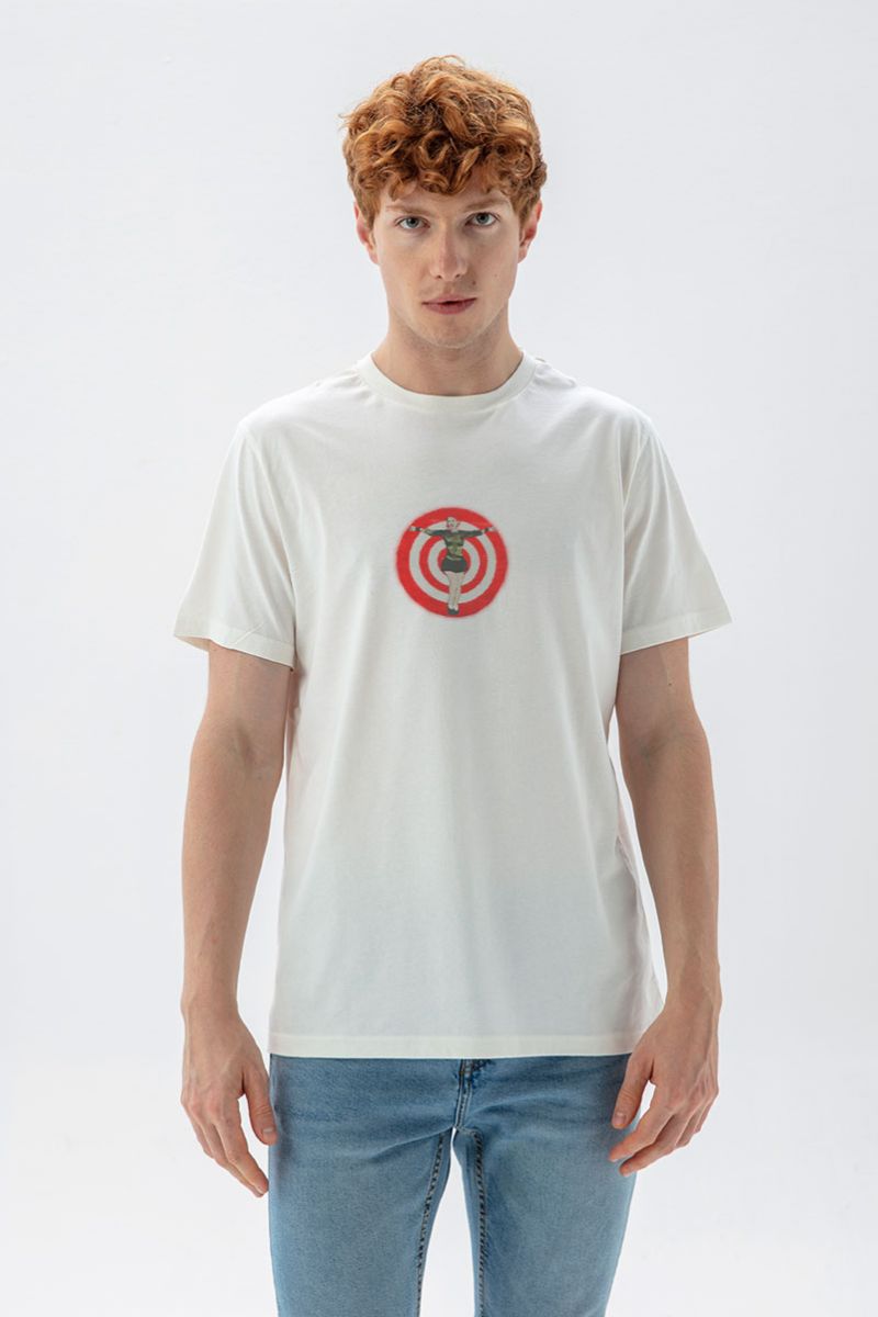 Off White Soft Fabric Target Design Short Sleeve Tee