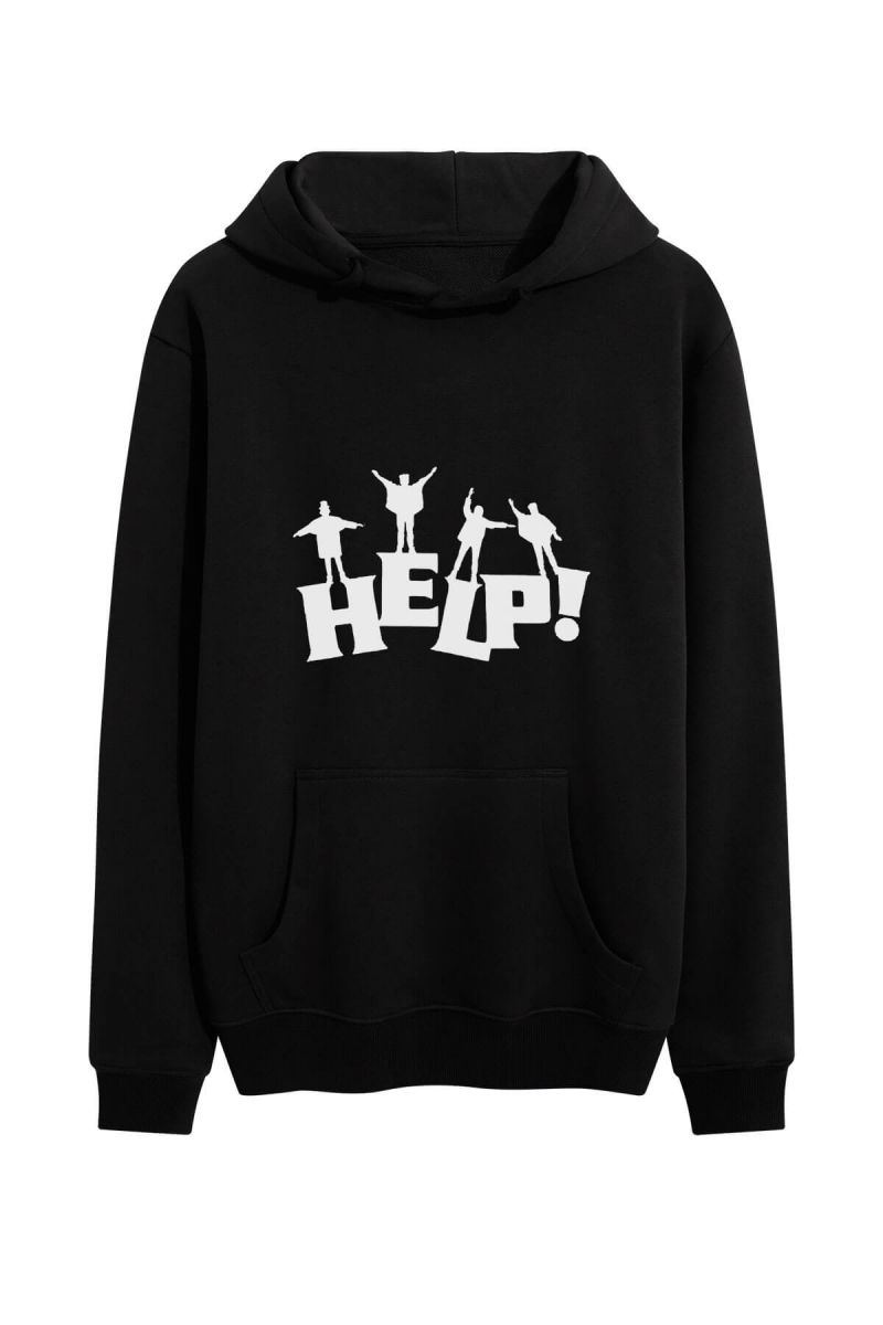 Black Premium Cotton HELP Design Pullover Hoodie