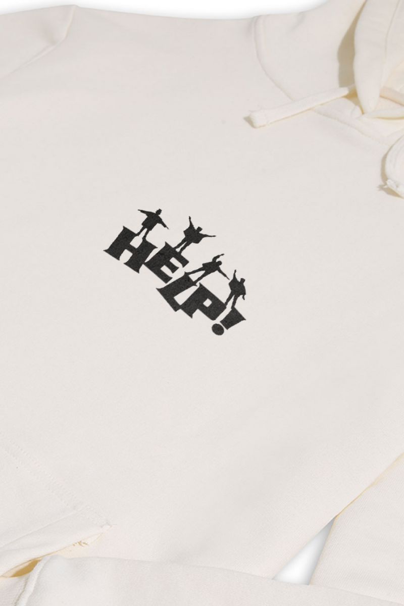 Ecru Premium Cotton HELP Design Pullover Hoodie