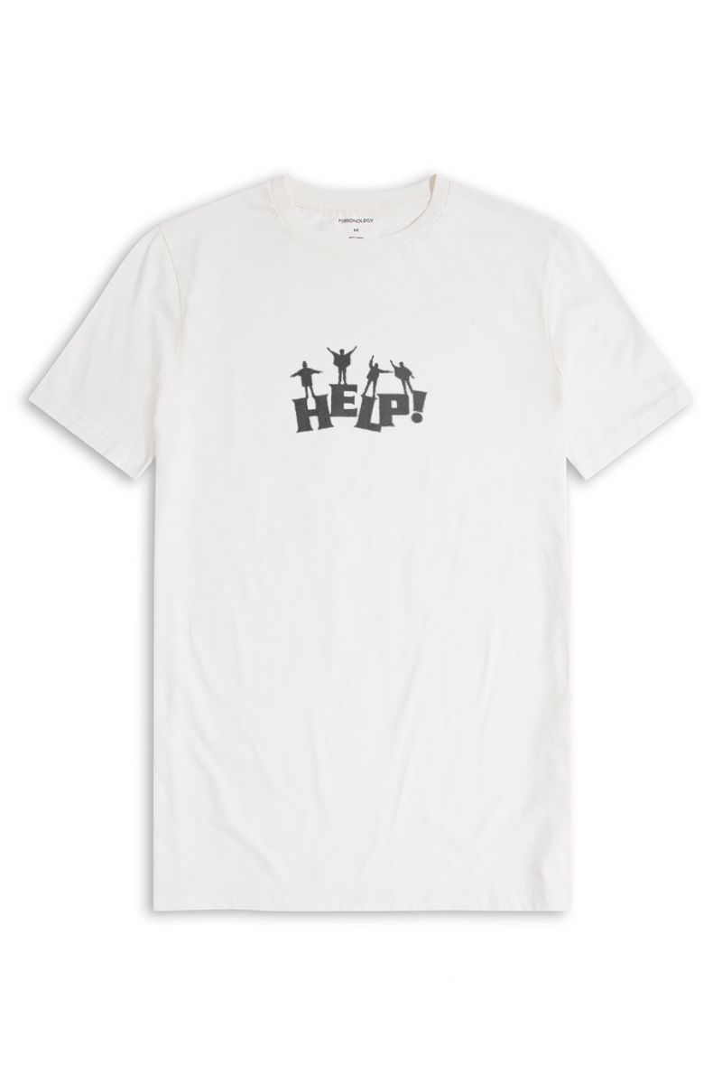 Off White Soft Fabric HELP Design Short Sleeve Tee
