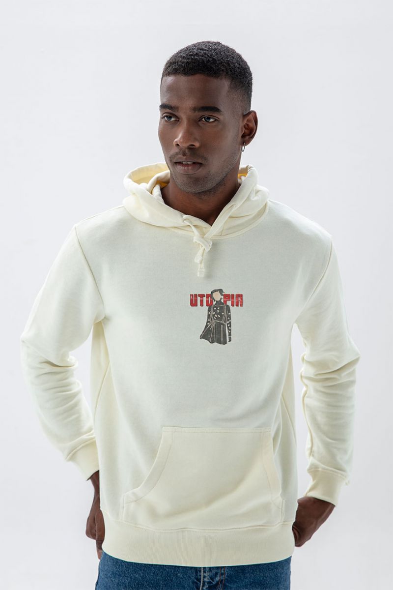 Ecru Premium Cotton Utopia Design Pullover Hoodie