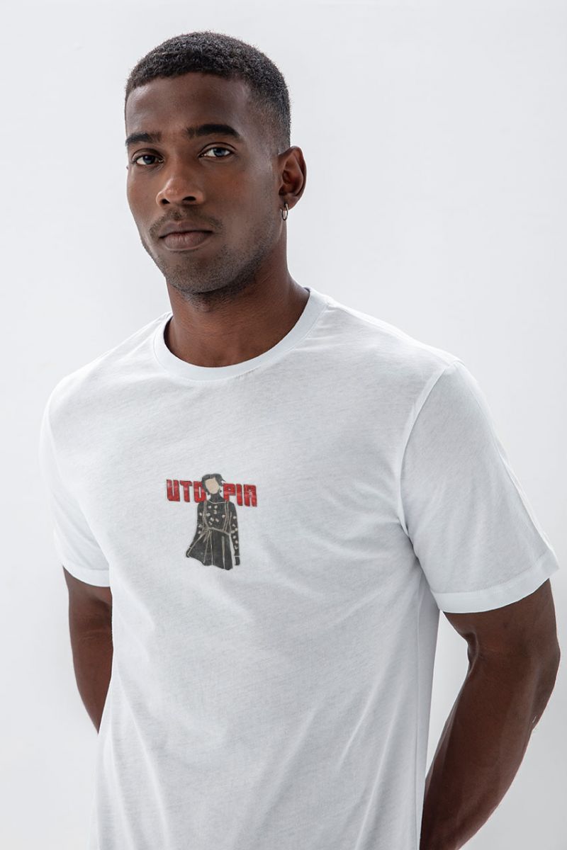 White Soft Fabric Utopia Design Short Sleeve Tee