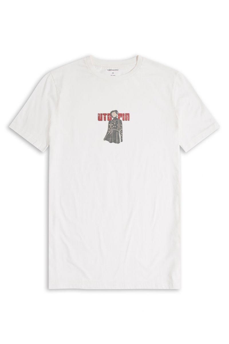 Off White Soft Fabric Utopia Design Short Sleeve Tee
