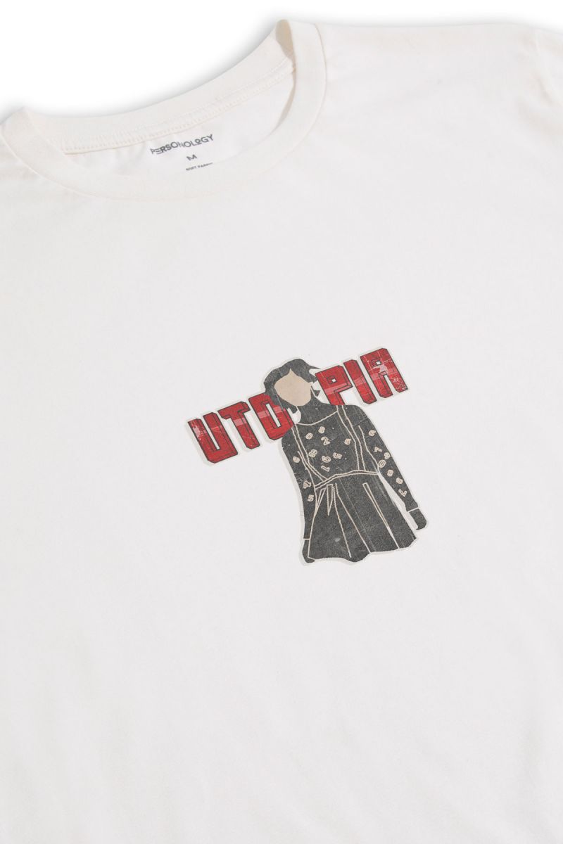 Off White Soft Fabric Utopia Design Short Sleeve Tee