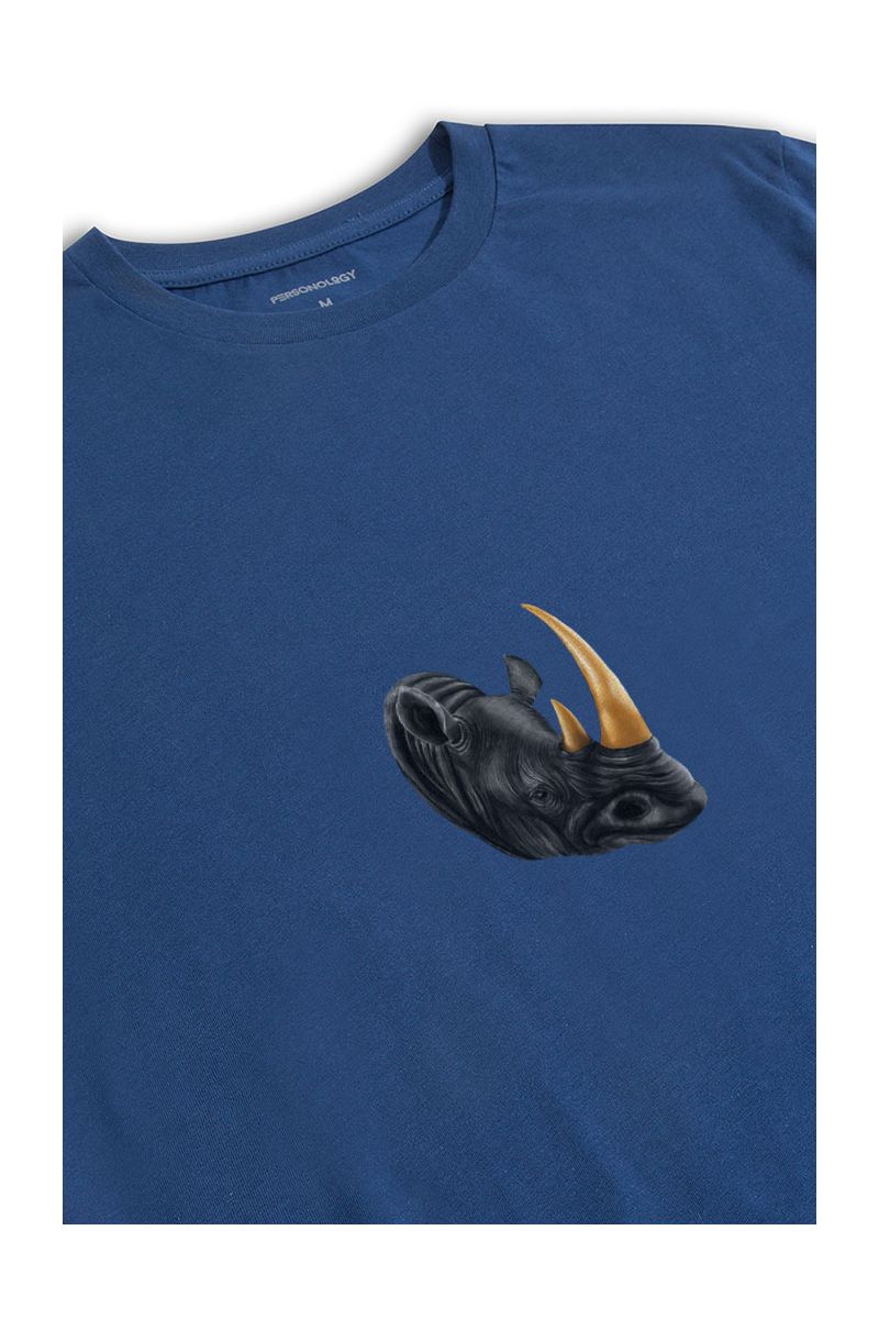 Navy Soft Fabric Personologist Rhino  Design Short Sleeve Tee