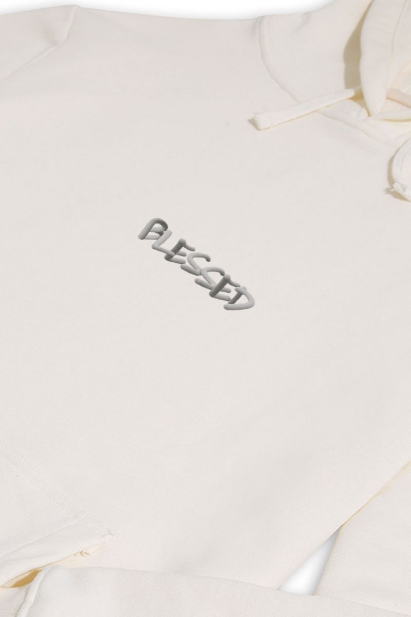 Ecru Premium Cotton Blessed Design Pullover Hoodie